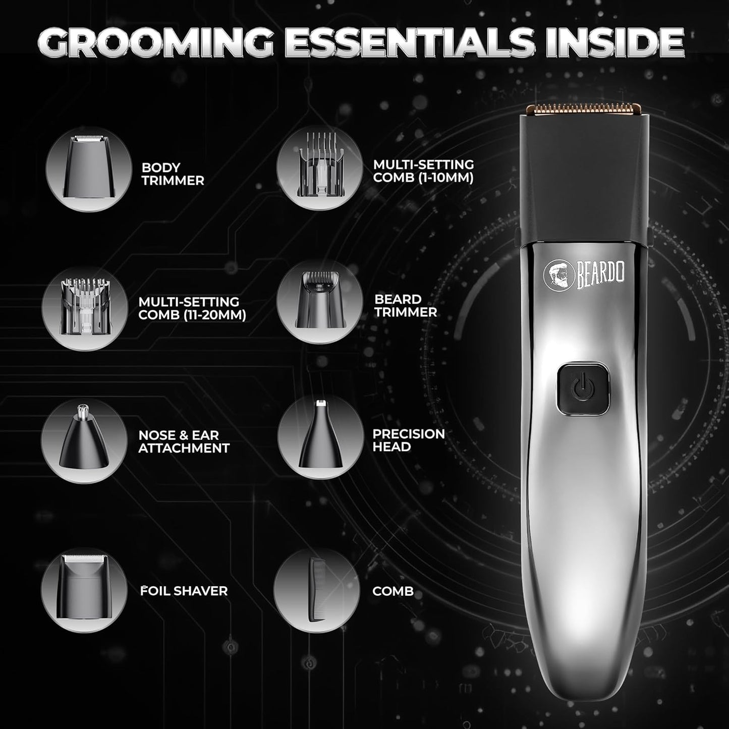 Beardo Chrome Beast Multipurpose Full Body Groomer Trimmer Set For Men | 40 Length Settings 1.0 unit