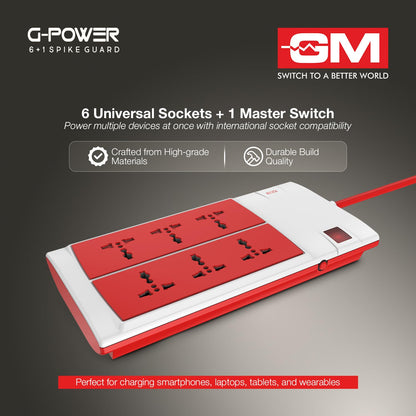 GM 3059 G-Power 6+1 Spike Guard Extension Board, Safety Shutter, 2 Mtr Wire - White 1.0 Piece
