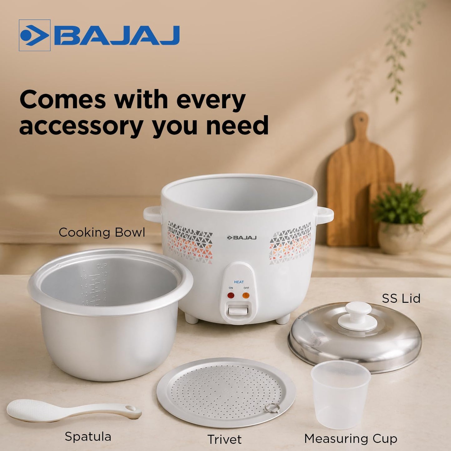 Bajaj 1.8L 700W DLX Rice Cooker Stainless Steel (White) 1.0 unit