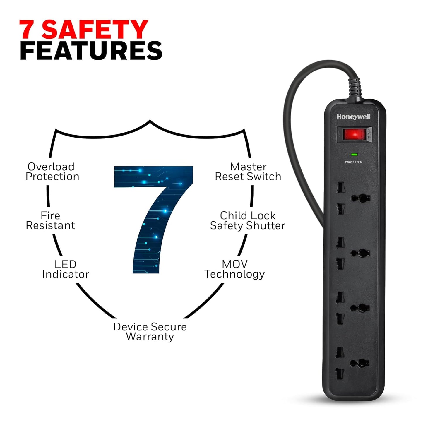Honeywell Surge Protector (4 Sockets, Black) 1.0 Piece