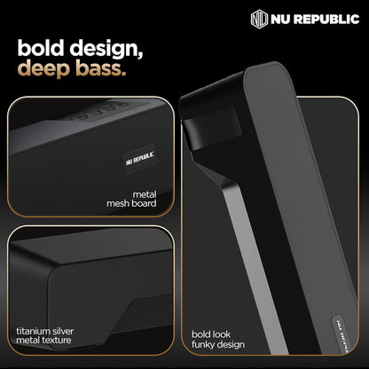 Nu Republic Soundbar 20 (20W, 12 Hrs Playtime), Wireless Bluetooth Soundbar with Mic v5.3 (Black) 1.0 unit
