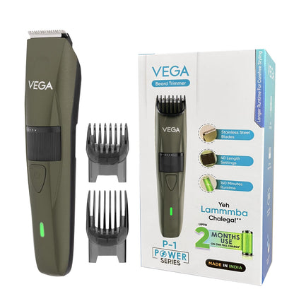 VEGA P1 Battery Powered Beard Trimmer for Men, USB C Type, 160 Mins Runtime 2 Beard Comb (VHTH-25) 1.0 unit