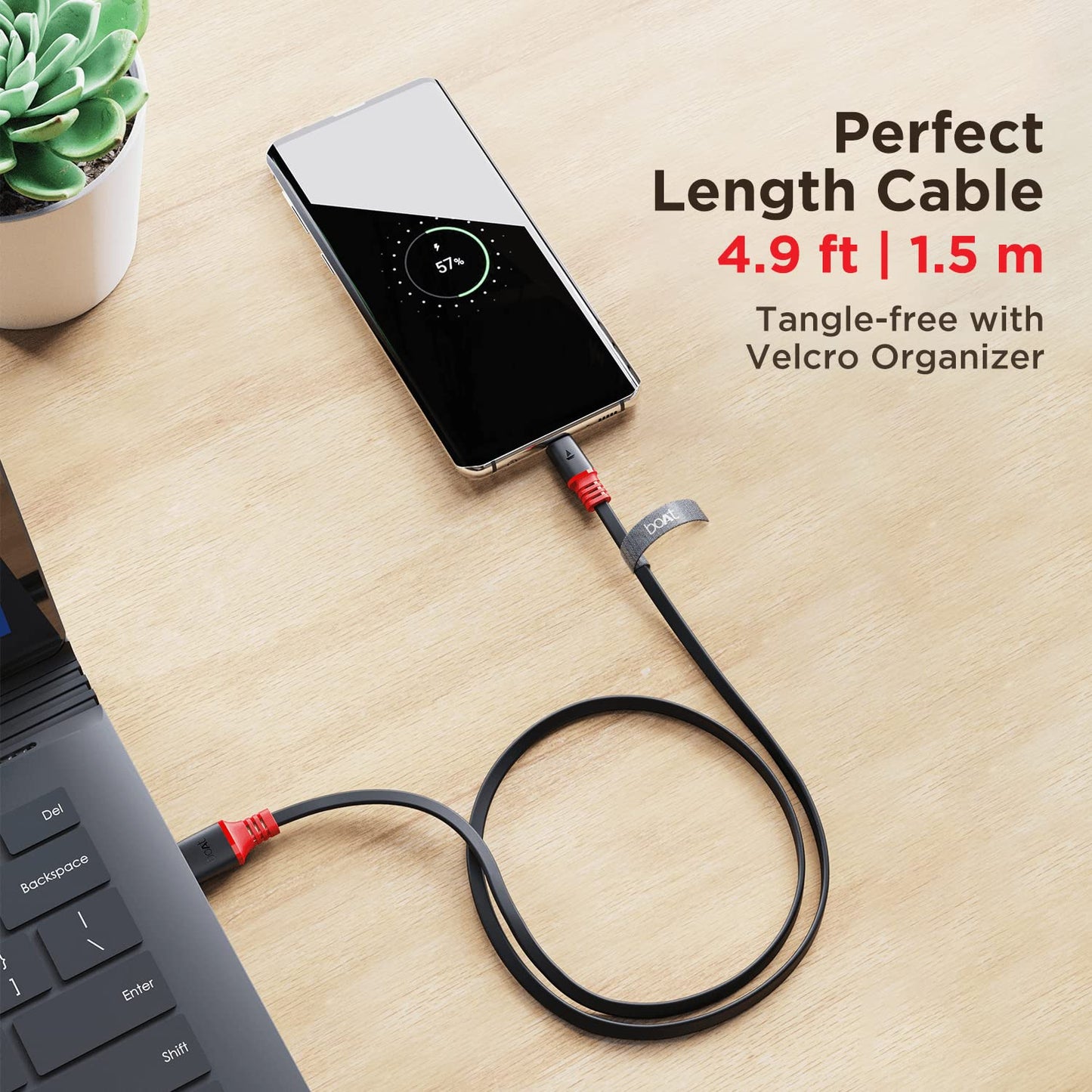 boAt A750 6.5 A Fast Charging 1.5 m USB to Type C Charging Cable, 65 Watts 480 Mbps (White & Red) 1.0 unit