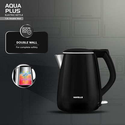 Havells Aqua Plus Electric Kettle,1.2L, Stainless Steel, 1250W (Black) 1.0 unit
