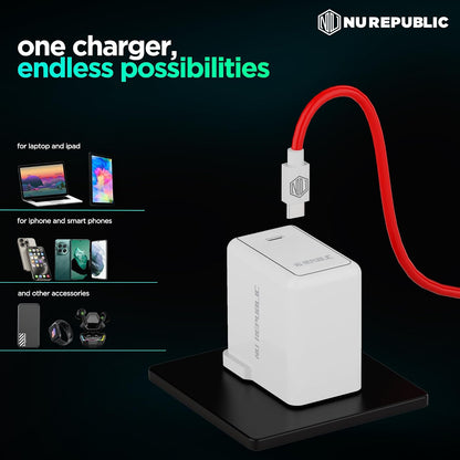 Nu Republic All-in-one 25W Charger With USB A To Type C Cable Included (White-Red) 1.0 unit