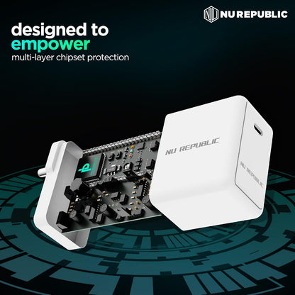 Nu Republic All-in-one 25W Charger With USB A To Type C Cable Included (White-Red) 1.0 unit