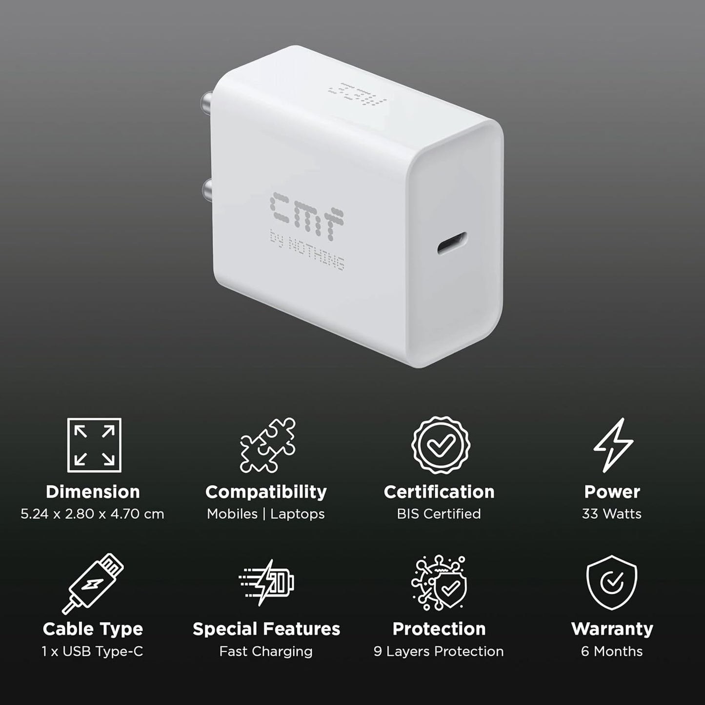 CMF BY NOTHING 33 W QUICK CHARGE 3 A WALL CHARGER FOR MOBILE (WHITE) 1.00 UNIT