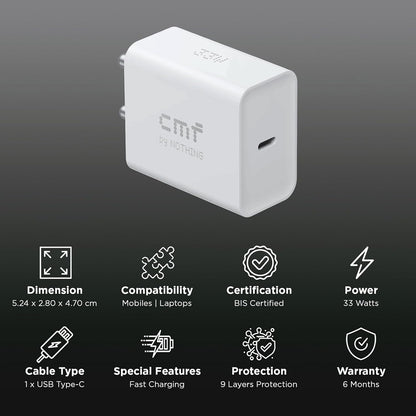 CMF BY NOTHING 33 W QUICK CHARGE 3 A WALL CHARGER FOR MOBILE (WHITE) 1.00 UNIT