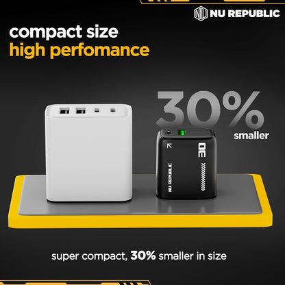 Nu Republic Cybotron 30W GaN Superfast Wall Charger with Type-C To Type-C Cable (Black) 1.0 Piece