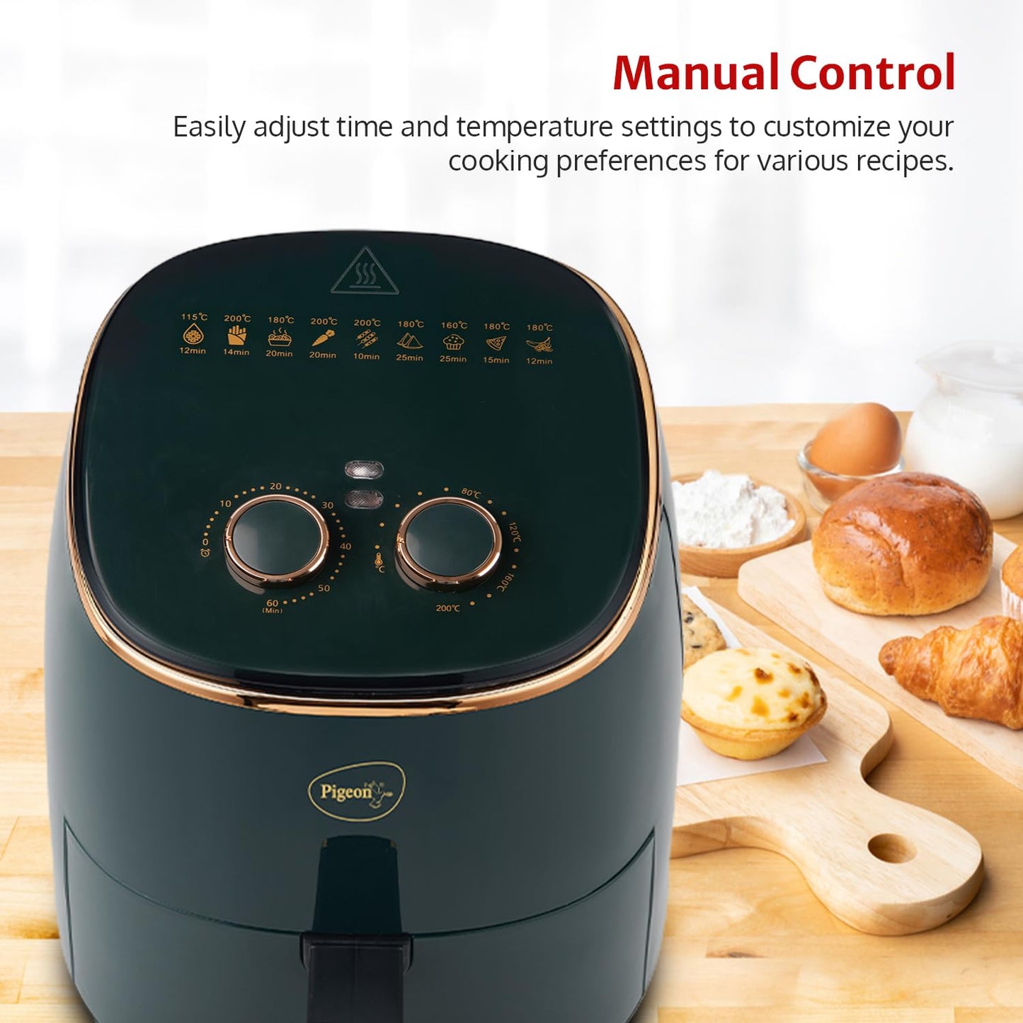 Pigeon Healthifry Manual Air Fryer, 1200 W with Non-Stick 4.2 L Basket (Green) 1.0 unit