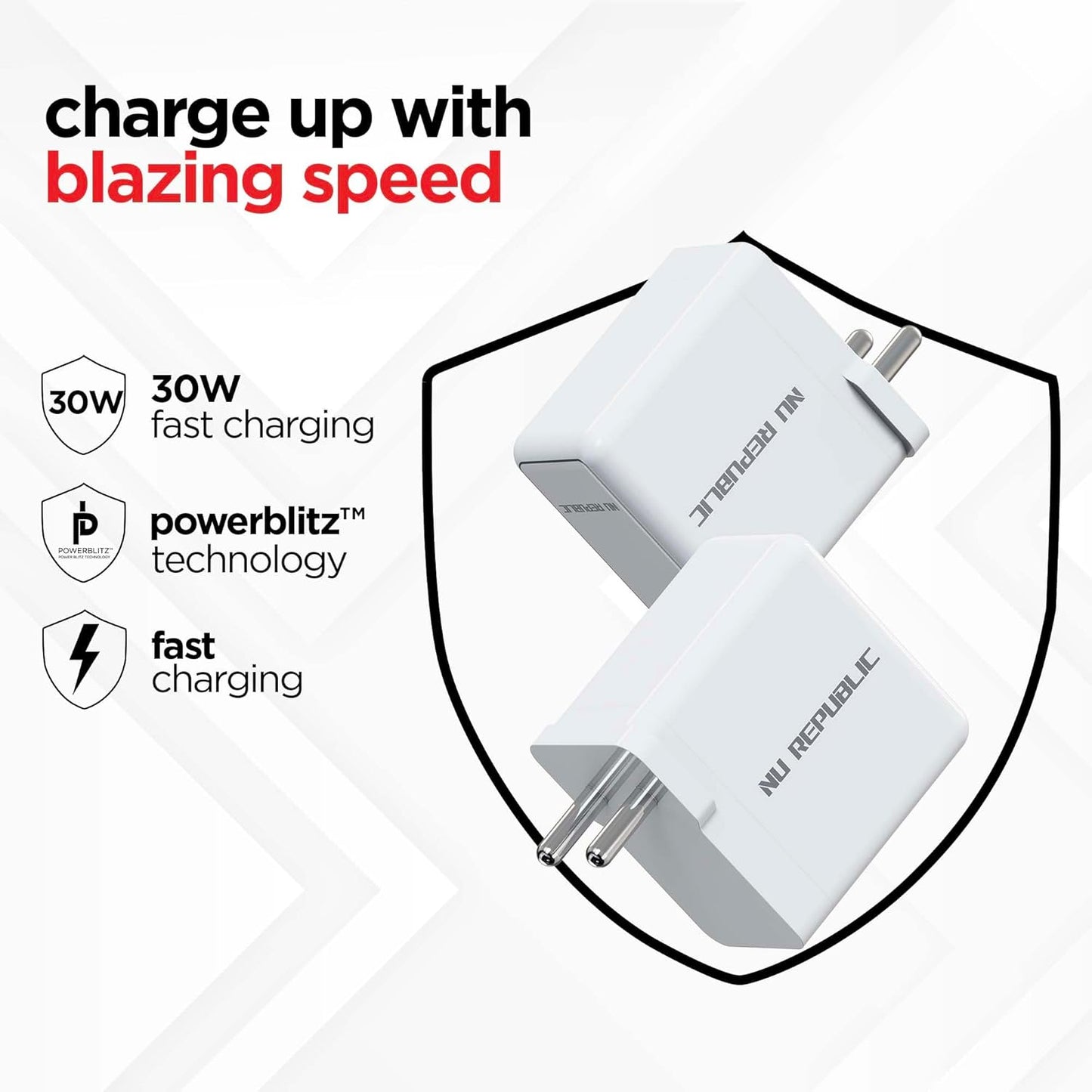 Nu Republic All-in-one 30W Charger With Type C To Type C 6A Cable Included (White-Red) 1.0 unit