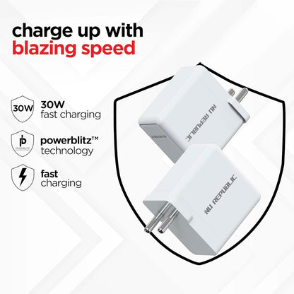 Nu Republic All-in-one 30W Charger With Type C To Type C 6A Cable Included (White-Red) 1.0 unit