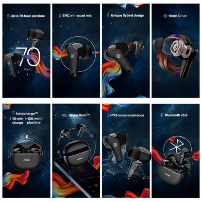 Noise Buds VS102 Plus In-Ear Truly Wireless Earbuds With Mic, 70 Hrs Playtime, ENC, IPX5, Bluetooth v5.3 (Matte Black) 1.0 Piece