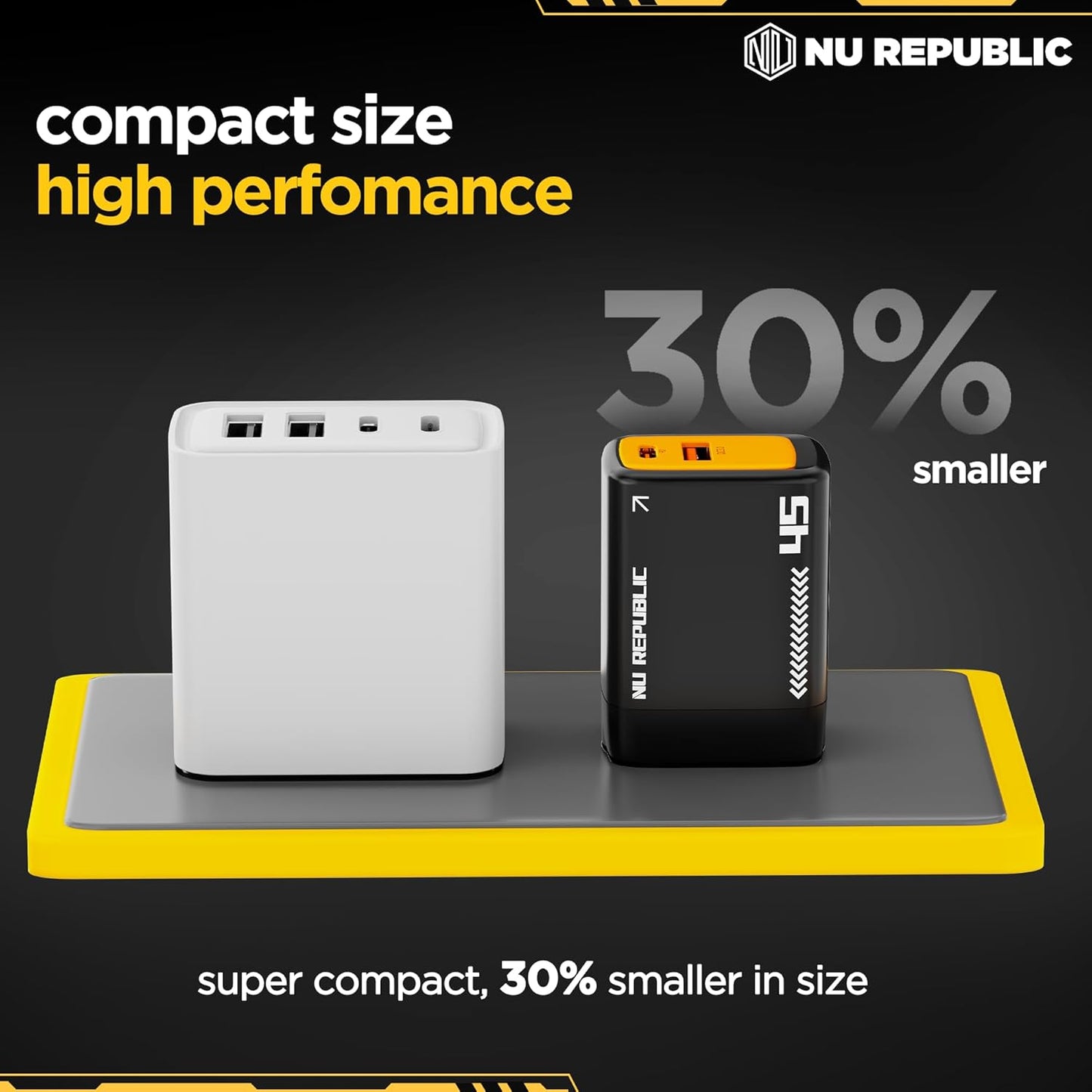Nu Republic Cybotron 45W GaN Superfast Wall Charger with Type-C To Type-C Cable (Black) 1.0 Piece
