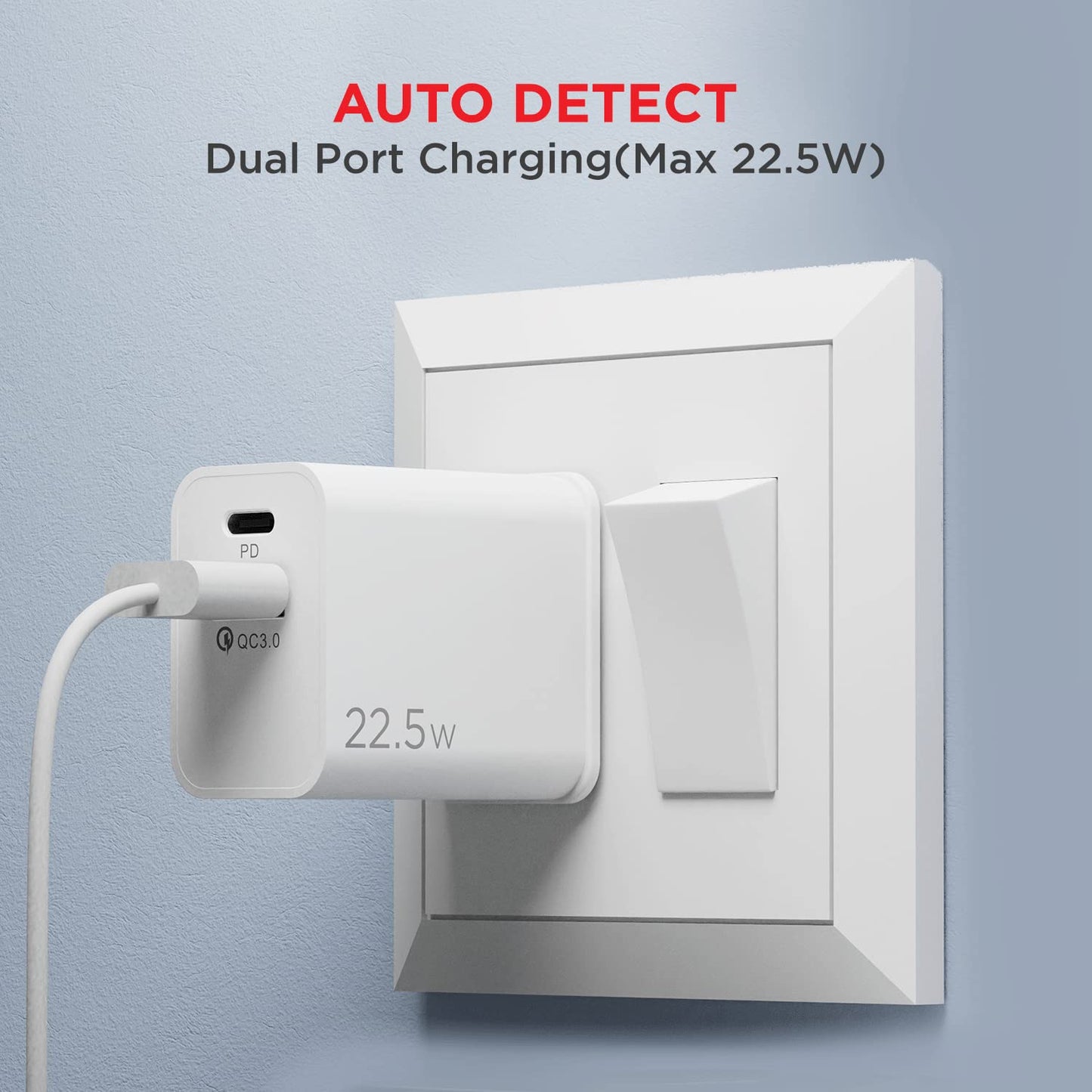 boAt WCDV 22.5W Dual Port Charger with 22.5W Power Delivery Support, 18W Quick Charge 3.0 & Smart IC Protection-White 1.0 unit