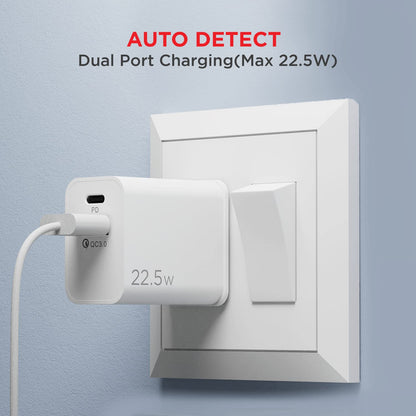 boAt WCDV 22.5W Dual Port Charger with 22.5W Power Delivery Support, 18W Quick Charge 3.0 & Smart IC Protection-White 1.0 unit