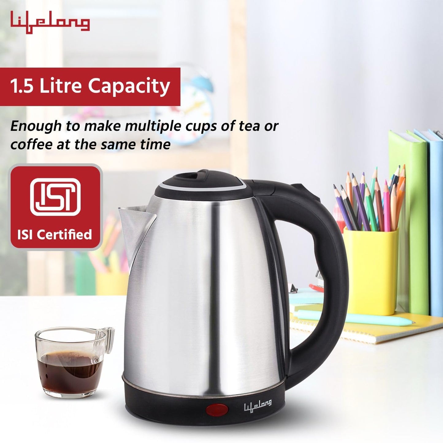 Lifelong LLEK15 Electric Kettle, 1.5L, Stainless Steel, 1500 W (Silver) 1.0 unit