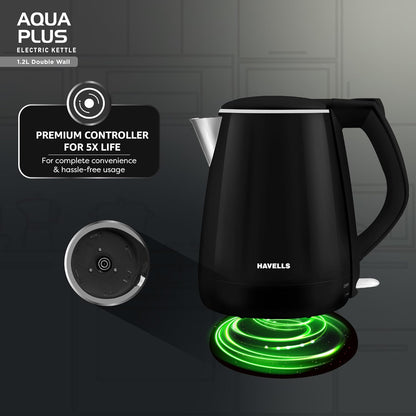 Havells Aqua Plus Electric Kettle,1.2L, Stainless Steel, 1250W (Black) 1.0 unit