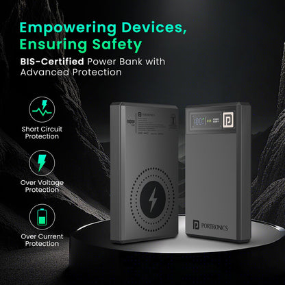 Portronics Luxcell Magclick 10K 15W Magnetic 10000mAh Wireless Power Bank - Dark Grey 1.0 unit
