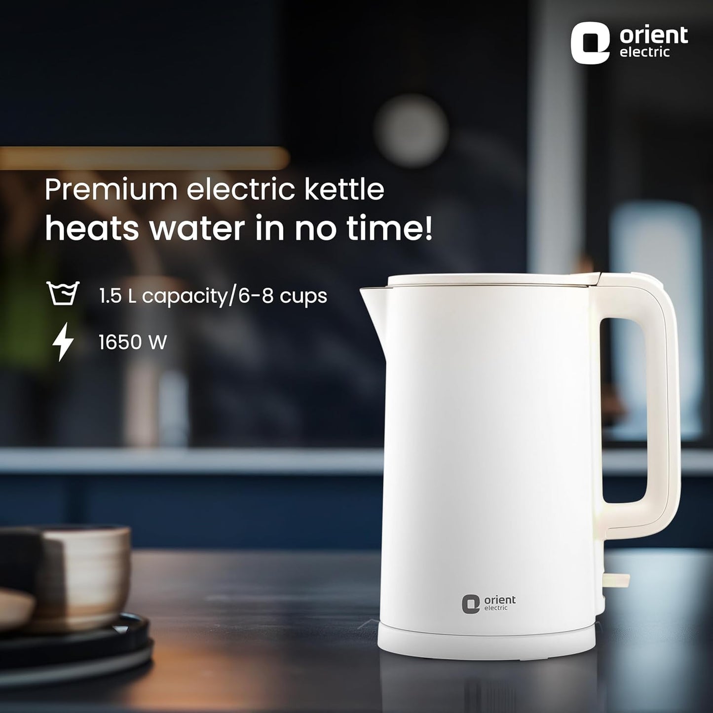 Orient Electric EKDH15BP Durahot Cool Touch Electric Kettle,1.5L, Stainless Steel (Black) 1.0 Piece