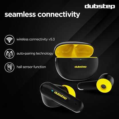 Dubstep Buzz X5 In-Ear Truly Wireless Earbuds With Mic, 50 Hours Playtime, ENC, IPX5, Bluetooth v5.3 (Black & Yellow) 1.0 unit