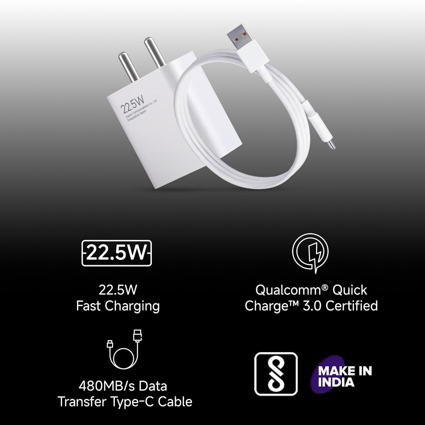 Xiaomi 22.5W Fast Charger Adaptor with Cable - White 1.0 pack