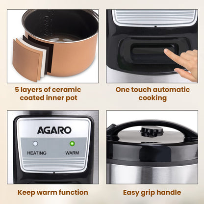 Agaro Regency 5L 700W Ceramic Rice Cooker (Silver & Black) 1.0 unit