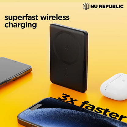 Nu Republic Magsafe Powerpop X1 Wireless Slim Power Bank Compatible with Fast Charging, 5000 mAh (Black) 1.0 Piece