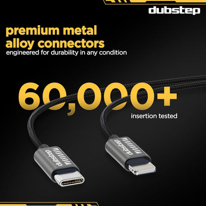 Dubstep Blaze Flash Fast Charging 1.25 m Type C To Lightning Charging Cable, 33 Watts 480 Mbps (Grey) 1.0 unit