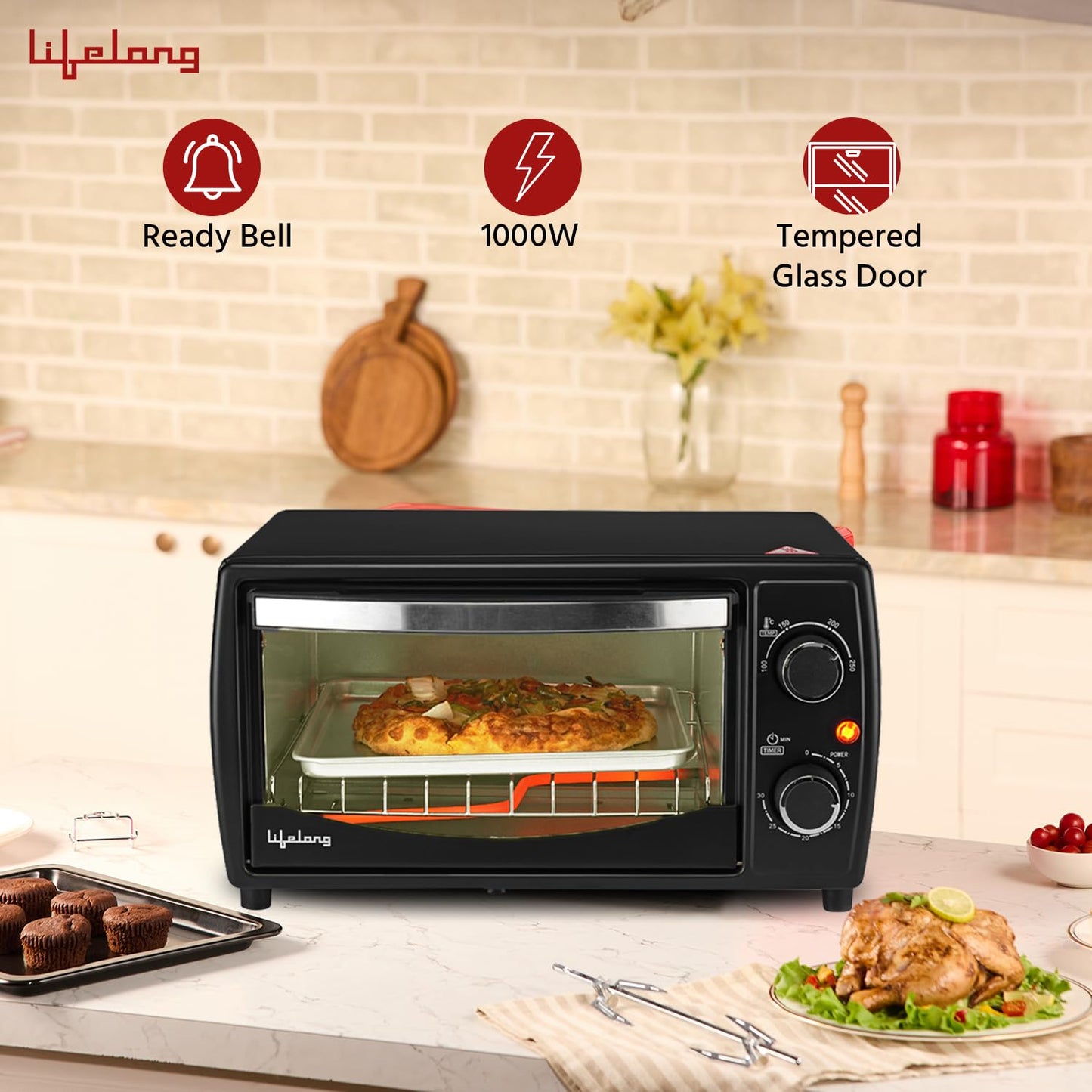 Lifelong LLOT10 10 L Oven, Toaster & Griller with Auto Shut Off (Black) 1.0 Piece