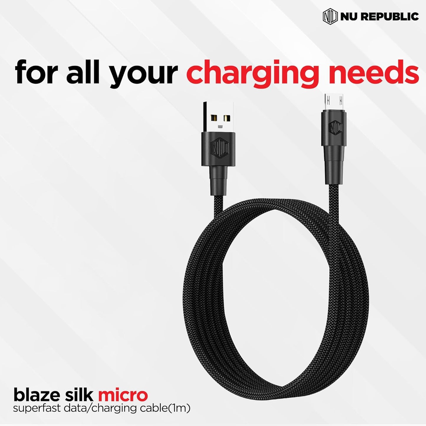Nu Republic Blaze Silk 3.1A Fast Charging 1 m USB to Micro USB Charging Cable (Red) 1.0 unit