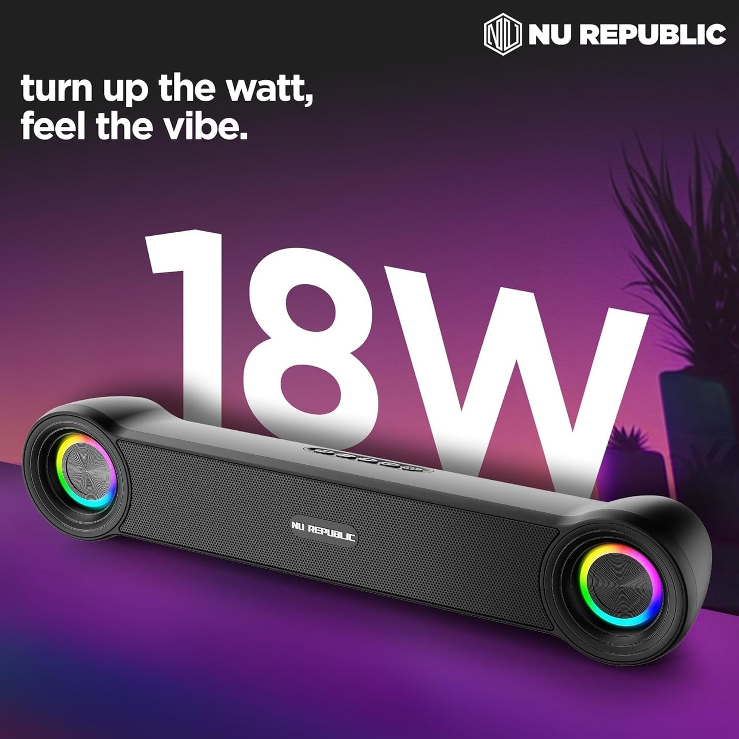 Nu Republic Partybox 180 with 18W Output, Upto 6 Hrs Playtime, 52mm Dynamic Driver, Vibrant RGB Light Bluetooth Soundbar (Black)