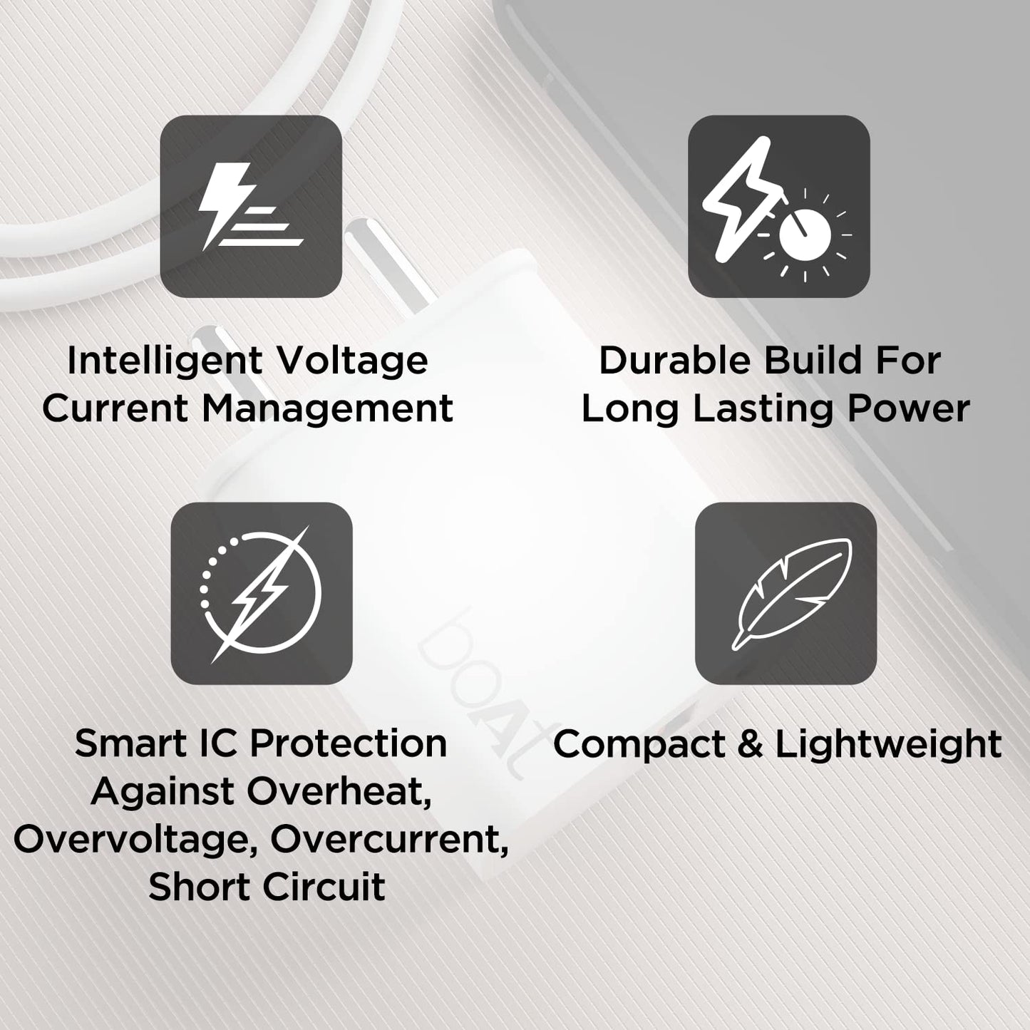 boAt WCDV 22.5W Dual Port Charger with 22.5W Power Delivery Support, 18W Quick Charge 3.0 & Smart IC Protection-White 1.0 unit