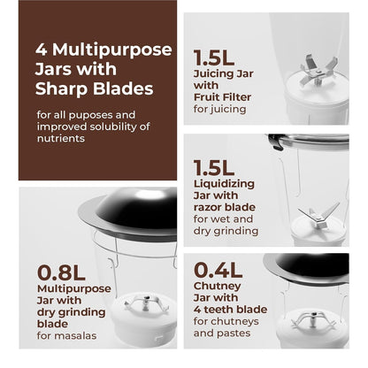 Lifelong 750 Watt Mixer Grinder for Kitchen | 4 Jars Mixie with Chutney Jar,Jar for Shakes,Wet Grinding and Juicer |Blender for Juices & Shakes 1.0 Piece