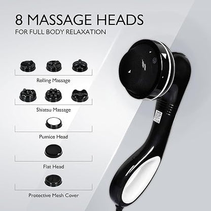 AGARO Relaxo Electric Handheld Full Body Massager with 8 Massage Heads, 5 Mode & 6 Speed Settings for Muscle Relief & Relaxation (Black), Back, Leg & Foot.