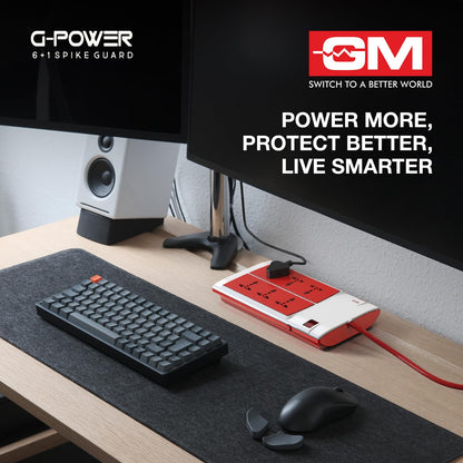 GM 3059 G-Power 6+1 Spike Guard Extension Board, Safety Shutter, 2 Mtr Wire - White 1.0 Piece