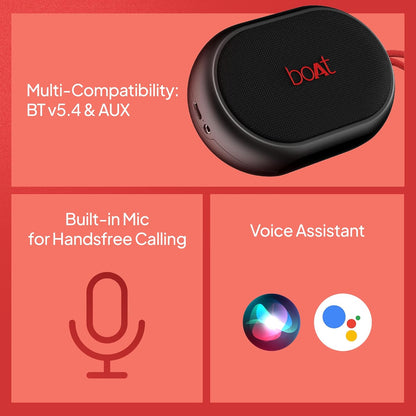 boAt Stone 110 Bluetooth Speaker with 3W Signature Sound, Up to 15Hrs Playback, Built-In Mic, TWS Feature, Bluetooth v5.4, AUX Port, Voice Assistant & IPX4 Water Resistance(Raging Black) 1.0 Piece