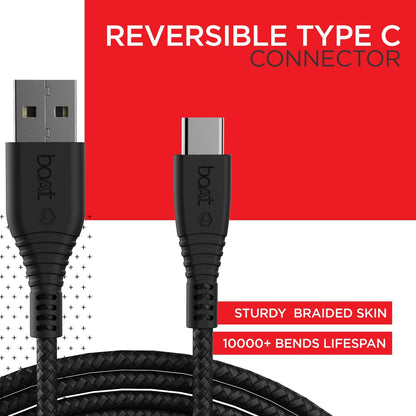 boAt A325 3A Fast Charging 1.5 m USB to Type C Charging Cable, 480 Mbps (Black) 1.0 Piece