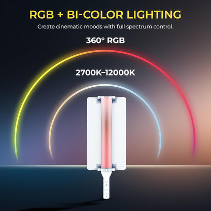 DIGITEK® (DSL-25W RGB) Stick Light Portable Handheld RGB LED Light Wand with Barn Door & Remote Control, Color Temp 2700-12000K + RGB, 39 Special Lighting Effects & Carry Bag