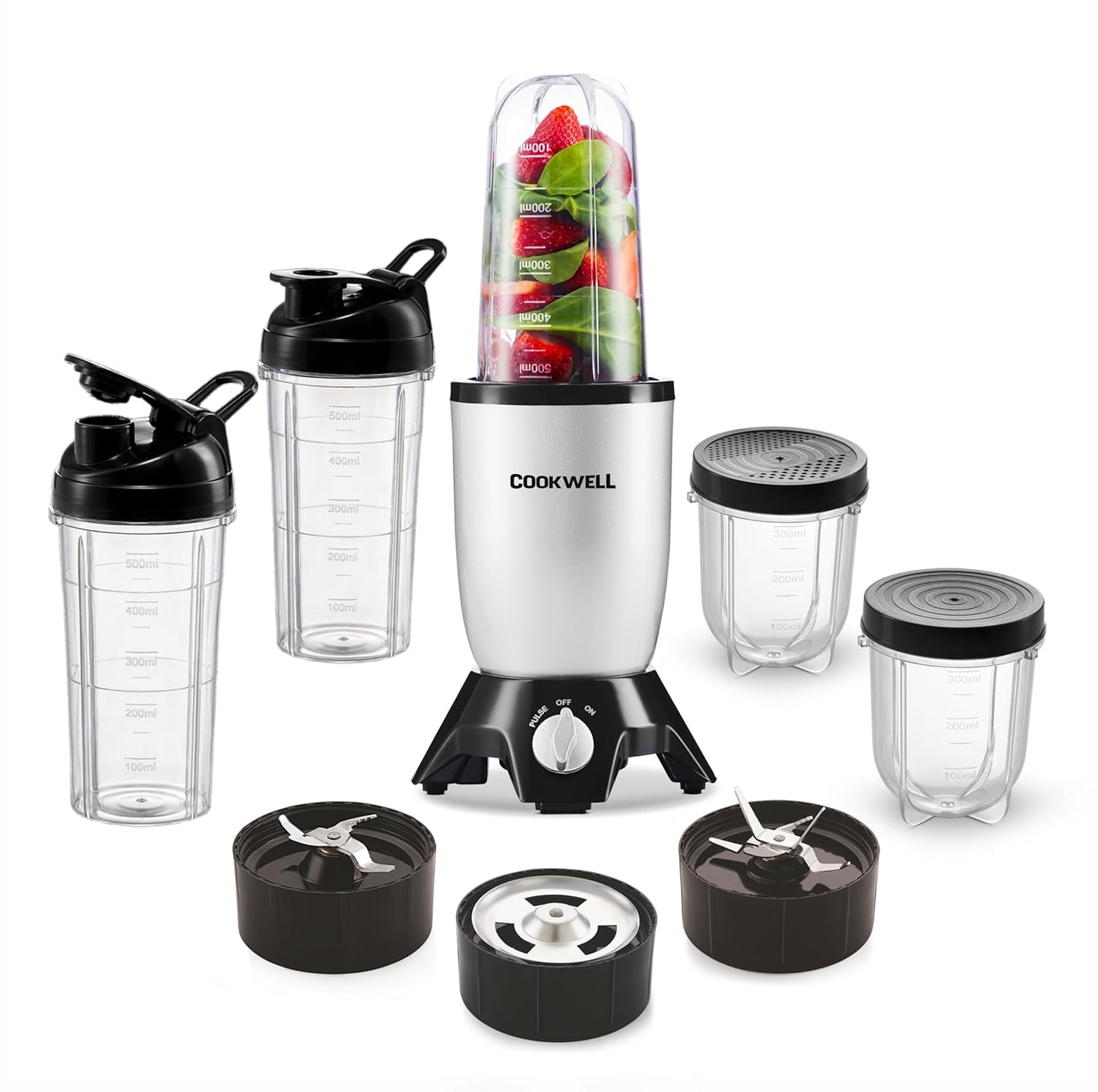Cookwell Nutri Blender 600 Watts With 5 Jars, Silver 1.0 pack
