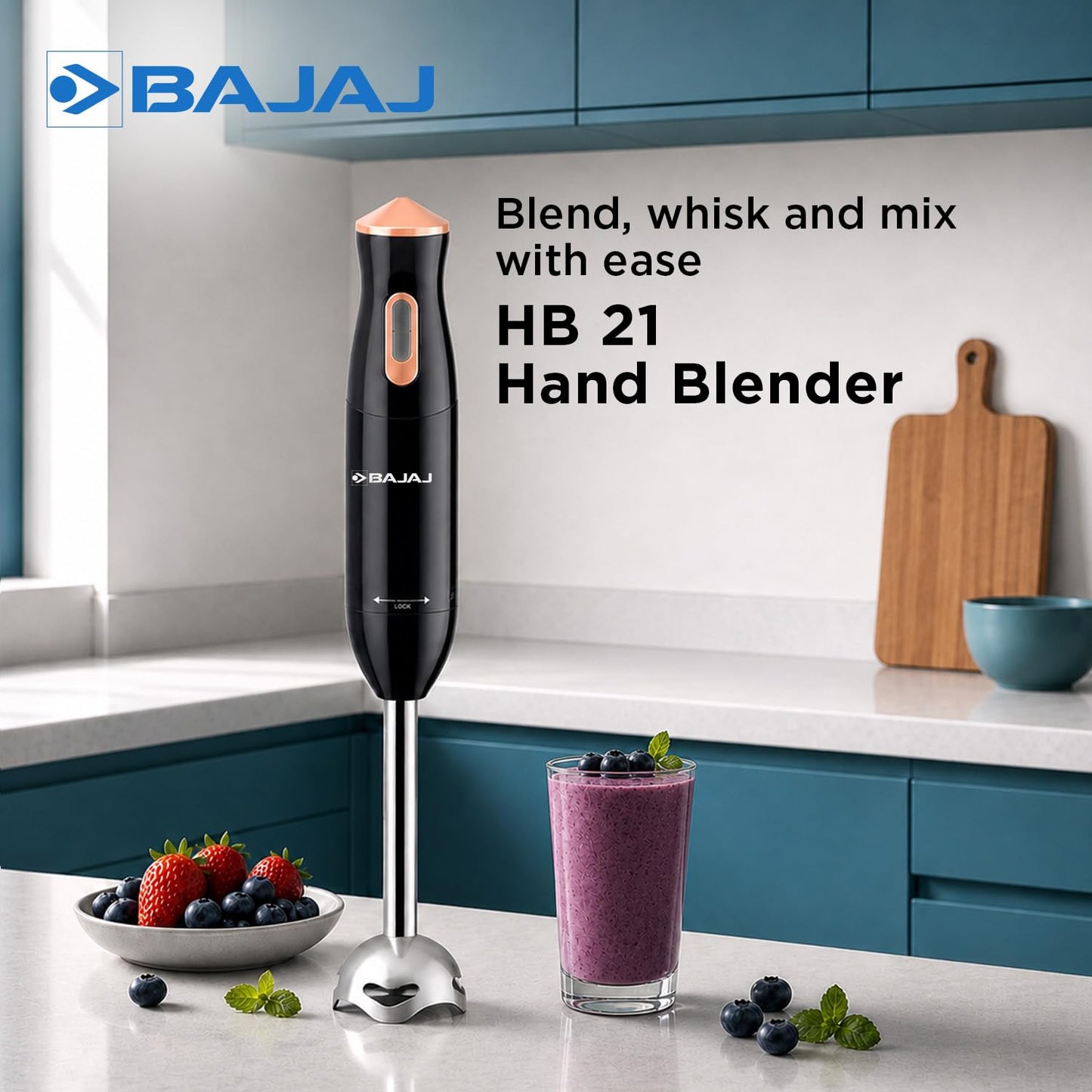 Bajaj HB 21 Hand Blender, Stainless Steel, 300W (Black) 1.0 unit