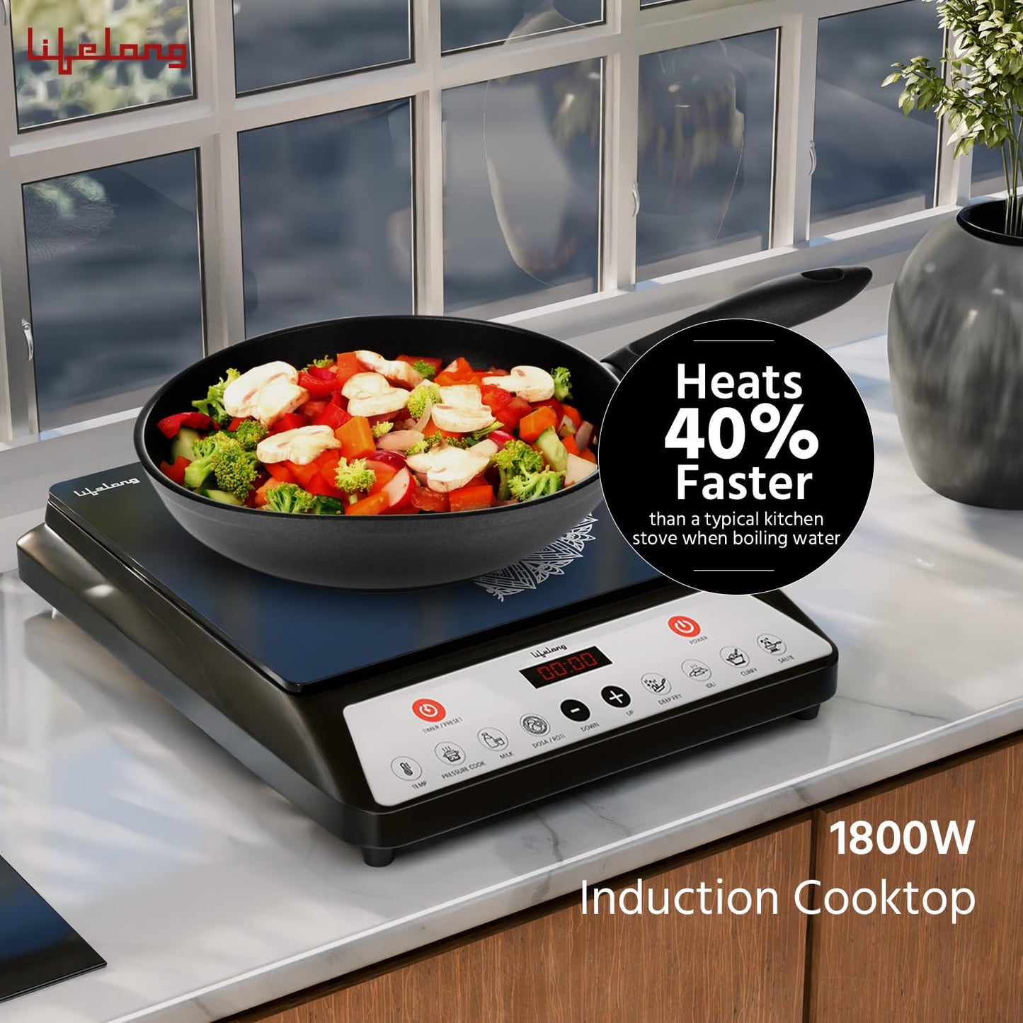 Lifelong 1800 W Induction Cooktop Push Button (Black) 1.0 Piece