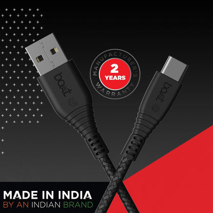 boAt A325 3A Fast Charging 1.5 m USB to Type C Charging Cable, 480 Mbps (Black) 1.0 Piece