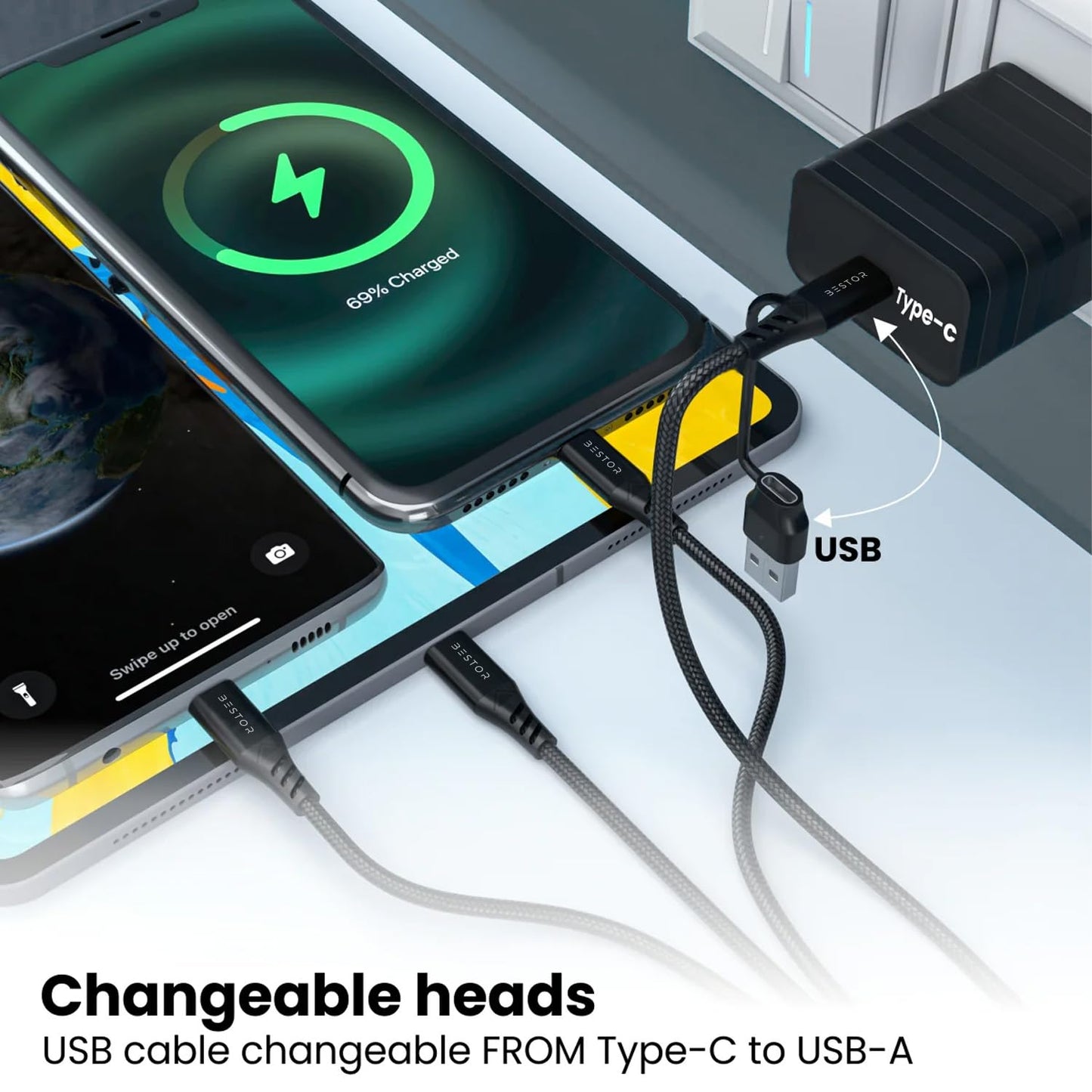 Dubstep Blaze Hexa 30W 6-in-1 USB-A + Type-C To Type-C + Type-L + Micro 1.2m Fast Charging Cable (Black) 1.0 Piece