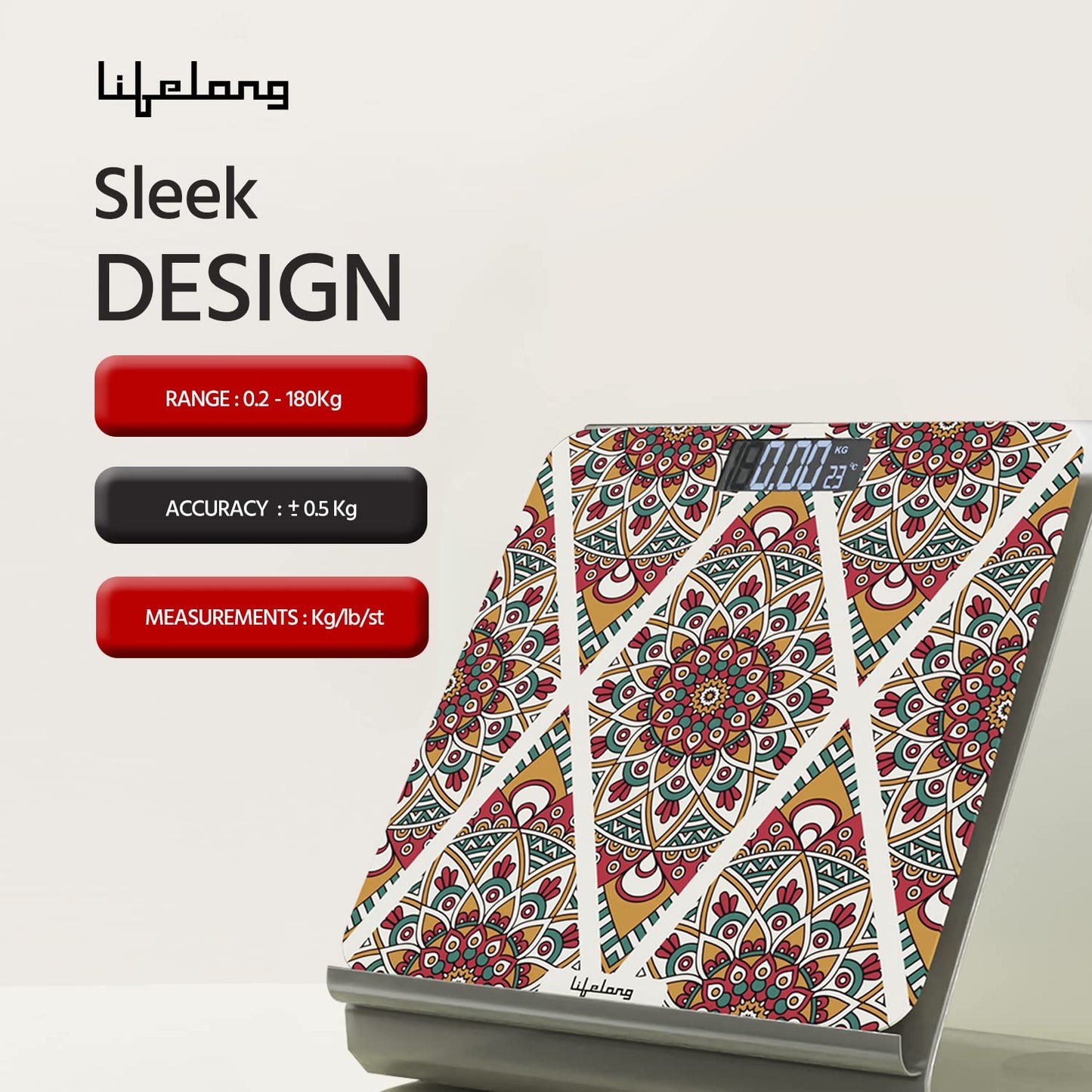 Lifelong Bloom LLWS54 Body Weighing Scale (Indian Cultural Series - Rajasthan Rural)|Thick Tempered Glass with LCD Display|Bathroom Weighing Scale 1.0 Piece