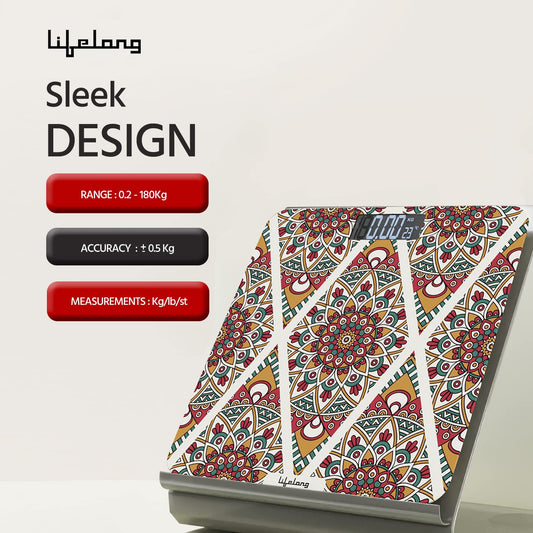 Lifelong Bloom LLWS54 Body Weighing Scale (Indian Cultural Series - Rajasthan Rural)|Thick Tempered Glass with LCD Display|Bathroom Weighing Scale 1.0 Piece
