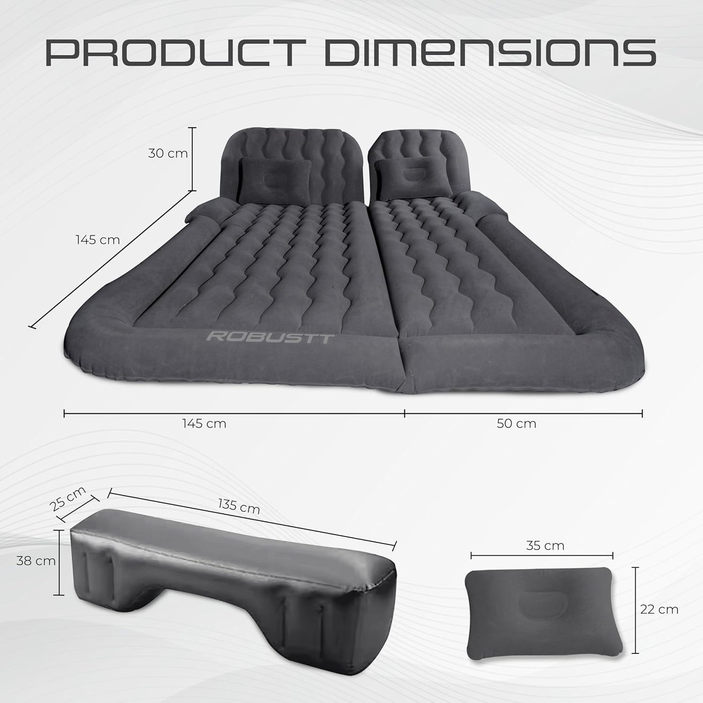 Robustt SUV Car Inflatable Bed - Black (Pack of 1) | 2 Air Pillow & Air Pump | Car Sleeping Bed for Kids | Car Back Seat Bed | Quick Inflatable Bed |