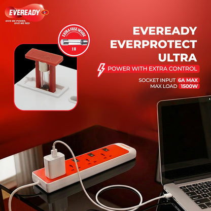 Eveready Spike Guard Multiple Sockets, Surge Protection for Reliable Performance, 3 Sockets, 4m(White and Red) 1.0 unit