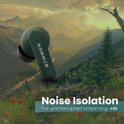 Hammer Airflow Plus In-Ear Truly Wireless Earbuds With Mic, 23 Hours Playtime, Sound Isolation, IPX4, Bluetooth v5.1 (Green) 1.0 unit