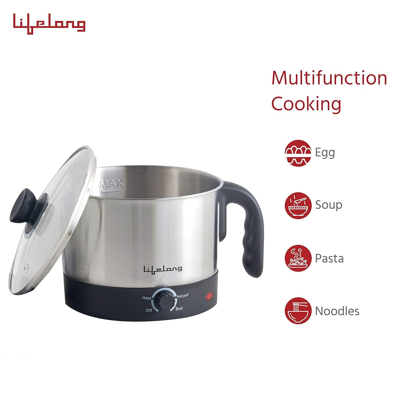 Lifelong LLMCO1 Multifunction Stainless Steel Cooker/Kettle,1.5L, 600 W(Silver&Block) 1.0 unit